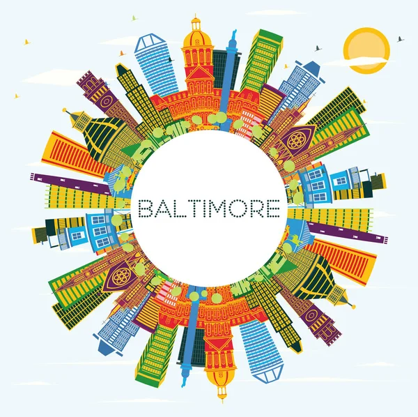 Baltimore États Unis Maryland City Skyline Avec Bâtiments Couleur Ciel — Image vectorielle