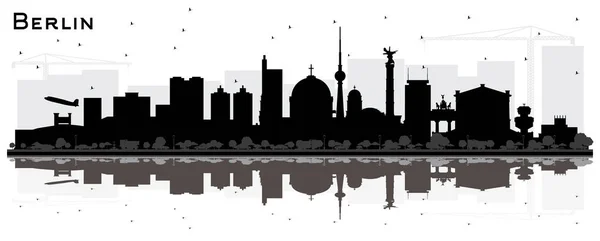 Berlín Alemania Skyline Silhouette Con Edificios Negros Reflexiones Aisladas Blanco — Archivo Imágenes Vectoriales