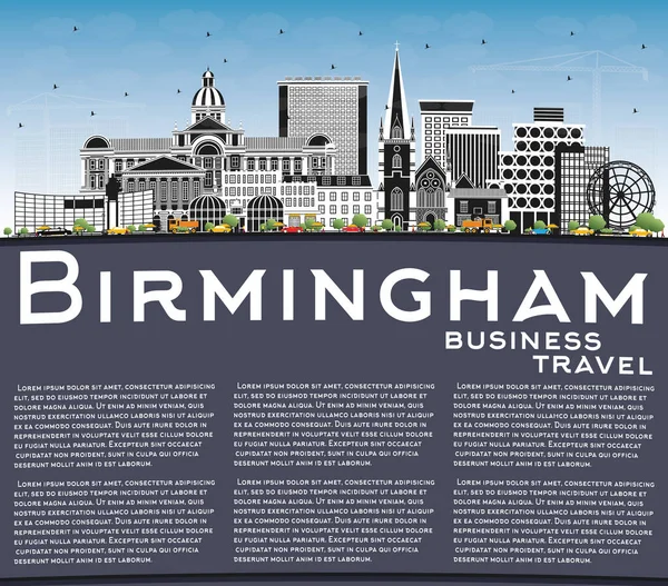 Birmingham City Skyline Ile Color Buildings Blue Sky Copy Space — Stok Vektör