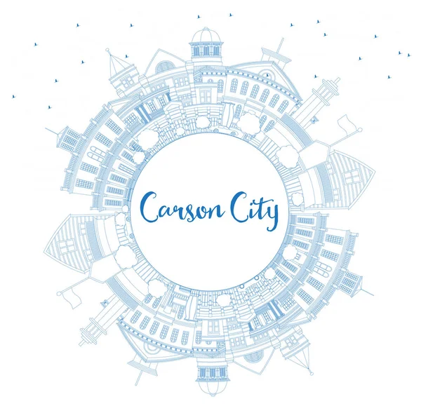 Décrivez Carson City Nevada City Skyline Avec Des Bâtiments Bleus — Image vectorielle