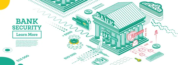 Segurança Bancária Pagamento Seguro Ilustração Vetorial Outline Bank Building Estilo —  Vetores de Stock