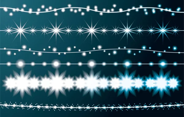 Ensemble Lumières Cordes Noël Illustration Vectorielle Nouvel Neon Garland Décoration — Image vectorielle