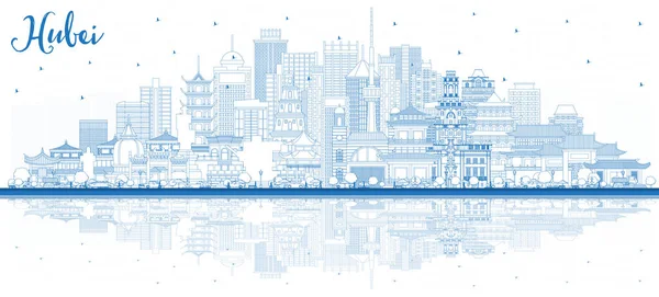 Очертания Провинции Хубэй Китае City Skyline Синими Зданиями Рефлексами Векторная — стоковый вектор