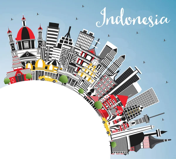 Indonesia Cities Skyline Gray Buildings Blue Sky Copy Space Dalam - Stok Vektor