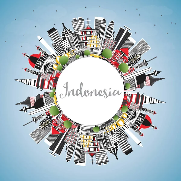 Indonesia Cities Skyline Gray Buildings Blue Sky Και Copy Space — Διανυσματικό Αρχείο