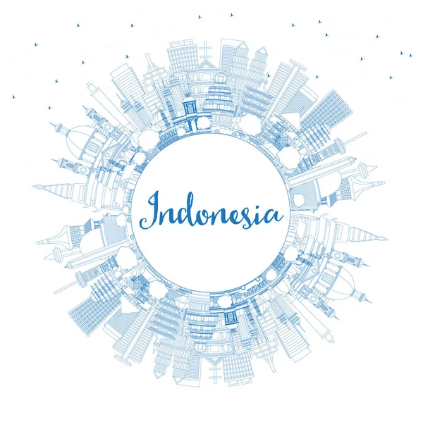 Décrivez Indonesia Cities Skyline Avec Des Bâtiments Bleus Espace Copie — Image vectorielle