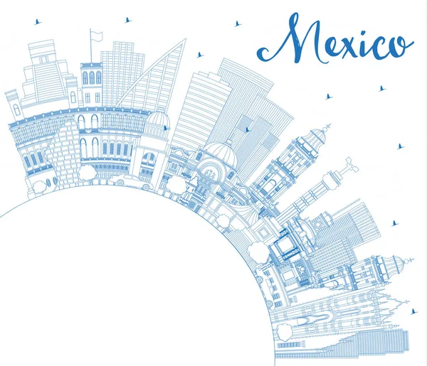 Esquema Ciudad México Skyline Con Edificios Azules Espacio Para Copiar — Vector de stock