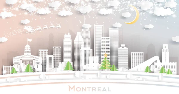 Montreal Canada Skyline Paper Cut Style Snowflakes Moon Neon Garland — стоковий вектор