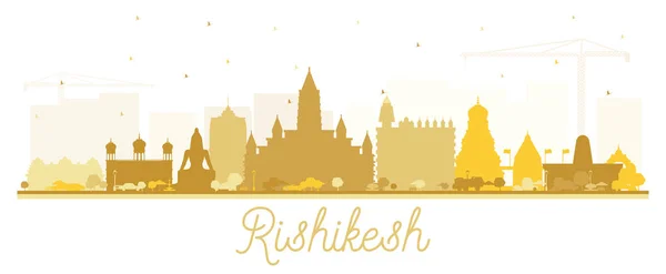 Rishikesh India City Skyline Silhouette Con Edificios Dorados Aislados Blanco — Vector de stock