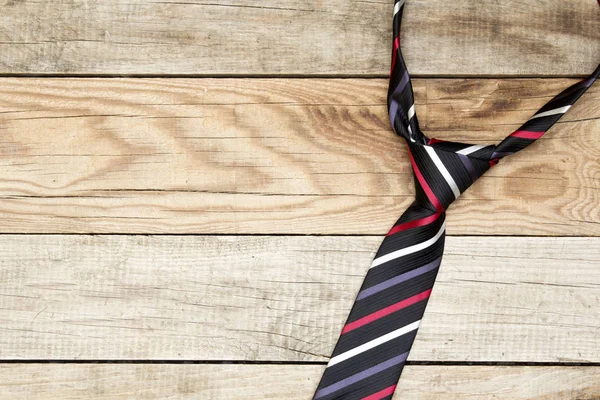 Necktie Wooden Background Top View Father Day — Stock Photo, Image