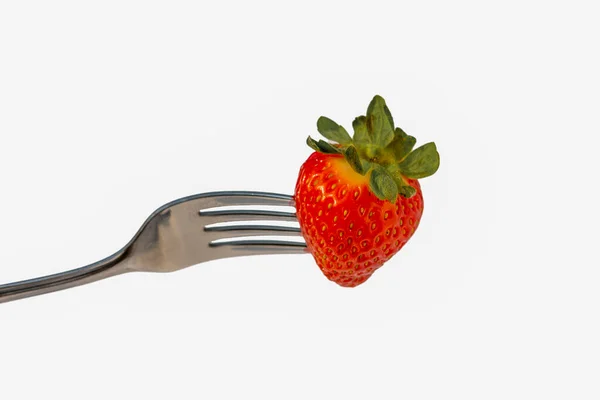 Garden Strawberry Strung Fork Isolated White Background — Stock Photo, Image