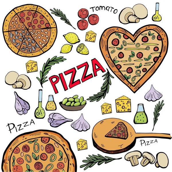 Conjunto Pizzas Ingredientes Para Cocinar — Vector de stock