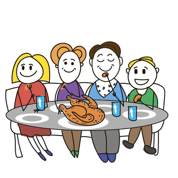 Thanksgiving dinner. Family dinner. Happy extended family having dinner. — Stock Illustration Thanksgiving dinner. Family dinner. Happy extended family having dinner. Royalty Free Stock Illustrations