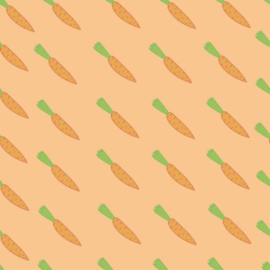 sevimli havuç Dikişsiz desen, Açık turuncu arka plan üzerinde karikatür havuç ile vektör illüstrasyon, sebze duvar kağıdı