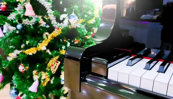Piano Briller Pour Étoiles Avec Sapin Noël Pour Noël Fond — Photo