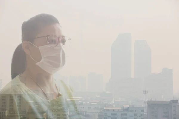 Woman Wearing Face Mask Because Air Pollution Bangkok Woman Wearing — Stockfoto