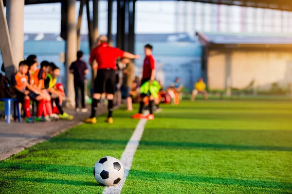 Palla Calcio Linee Contatto Tappeto Erboso Artificiale Con Offuscamento Dei — Foto Stock