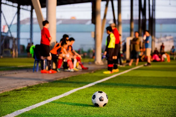 touchlines bulanık ile yapay çim, futbol topu oyunda futbol oyuncu ve koç koçluk.