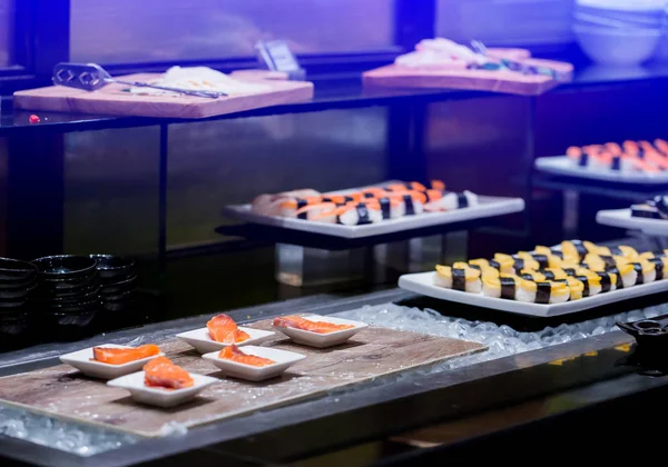 Japanese Food Buffet Table Selective Focus — Stock Photo, Image