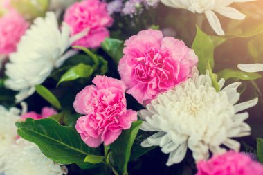 Taze çiçek buketine odaklan. Düğün veya selamlama için botanik kompozisyonu. Karışık çiçeklerin renginde bir buket. Mükemmel bahçe çiçekleri..