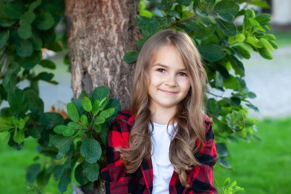 Closeup Cute Little Girl Long Hair Playful Little Girl Portrait — Stock Photo, Image