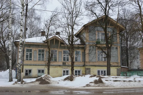 Gammalt Två Våningar Trähus Bezhetsk — Stockfoto