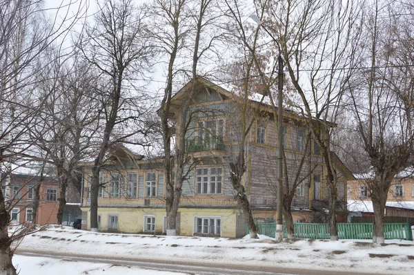 Dřevěný Dům Ulici Velký Městě Bezhetsk — Stock fotografie