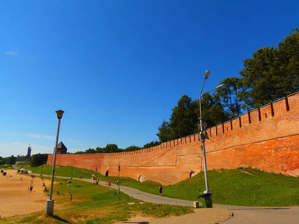 Parede Kremlin Veliky Novgorod Rússia — Fotografia de Stock