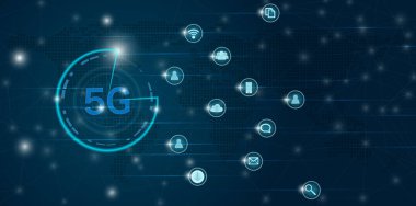 Hızlı veri iletimi çağında dünya haritası geçmişi olan 5G kablosuz sinyal teknolojisi