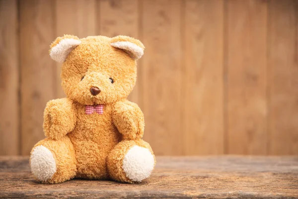 Teddy Bear Fából Készült Háttér Másolási Hely — Stock Fotó