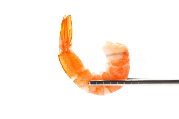 Isolated Cooked Shrimp Chopsticks White Background — Stock Photo, Image