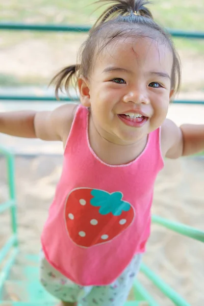 Baby Girl Smiling Walking Stairs — Stock Photo, Image