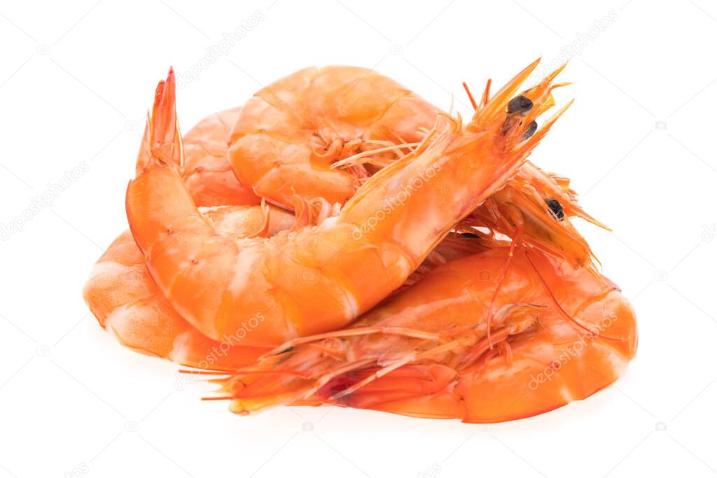 boiled shrimp on white background.