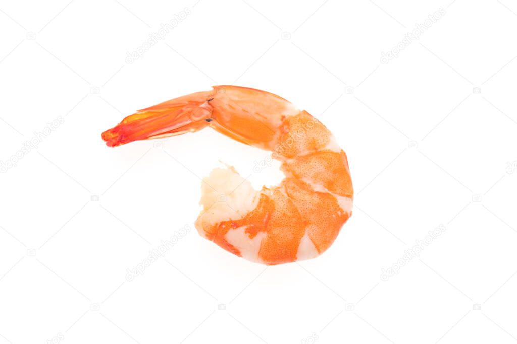 boiled shrimp on white background.