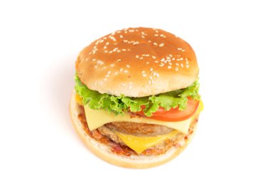 beyaz zemin üzerine lezzetli burger