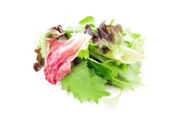 Beyaz arkaplanda sebze salatası karıştır