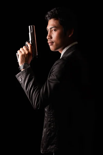 Retrato Bajo Llave Joven Con Pistola —  Fotos de Stock