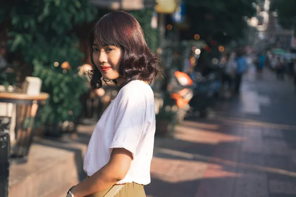 Portrait Asian Young Woman Street Bangkok Thailand — Stock Photo, Image