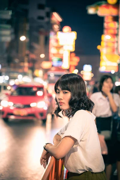 Portrait Asian Young Woman Chaina Town Yaowarat Bangkok Thailand — Stock Photo, Image