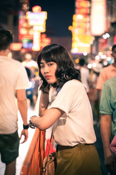 Portrait Asian Young Woman Chaina Town Yaowarat Bangkok Thailand — Stock Photo, Image