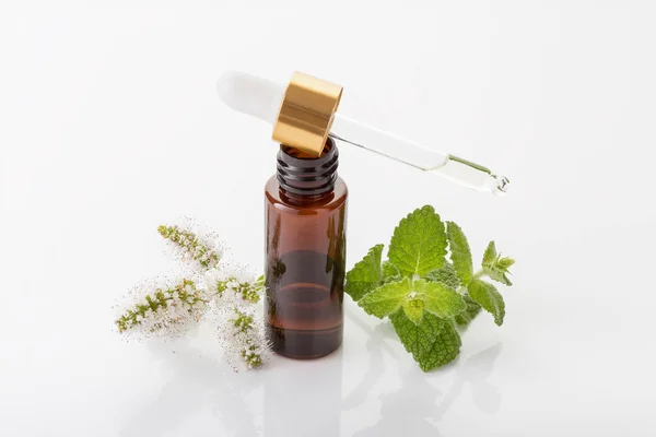 Peppermint Essential Oil Dropper Clean Style White Background — Stock Photo, Image