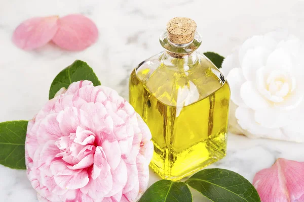 Camellia oil bottle for beauty, skin care, wellness and medicinal purposes