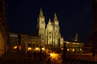 Santiago de Compostela Katedrali görünümü geceleri