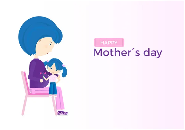 Happy mors dag gratulationskort. Gravid mamma med sin dotter — Stock vektor