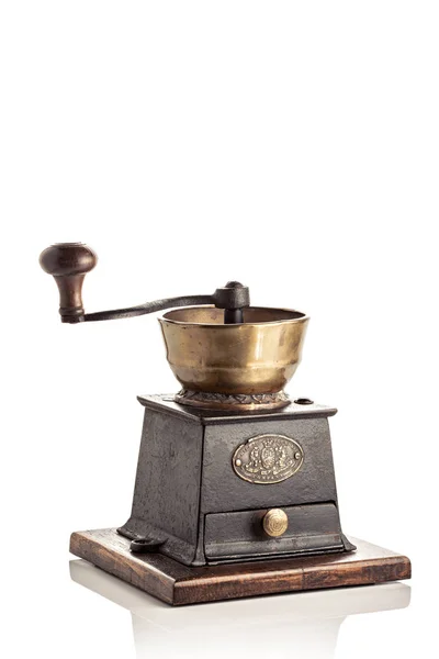 Galicia, Spain; April 24, 2019: Edwardian coffee grinder. Delightfully proportioned brass and cast iron coffee grinder manufactured by the Hill Top Foundry Company Royalty Free Stock Images