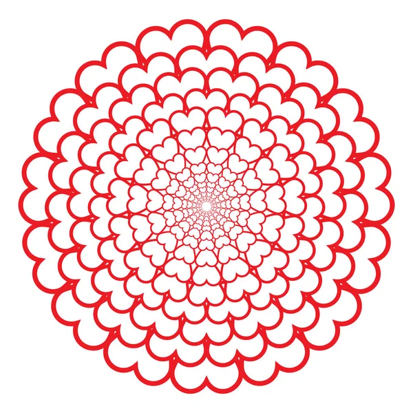 Roseta decorativa con corazones aislados sobre fondo blanco. Ilustración vectorial EPS 10 — Vector de stock