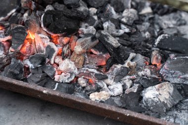 Yanan kömür barbekü için hazır