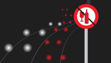 Alkol yasağı ve karanlık arka planda araba ışıkları ile trafik işareti