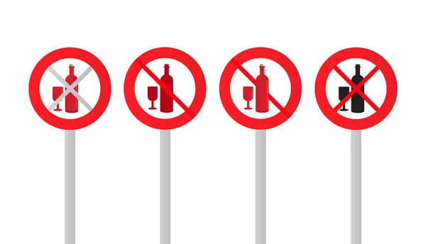 在白色背景上隔离酒精和毒品禁止的交通标志 — 图库矢量图片