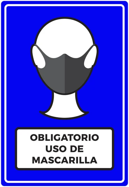 Znak Lidské Ikony Ochrannou Maskou Obličeje Španělským Textem Povinné Použití — Stockový vektor